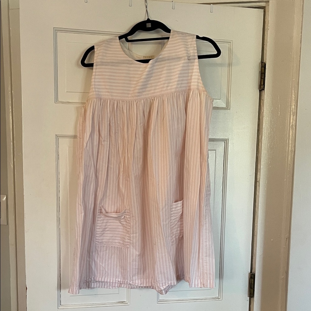Women's Light Pink Striped Sleeveless Sleep Dress with Pockets